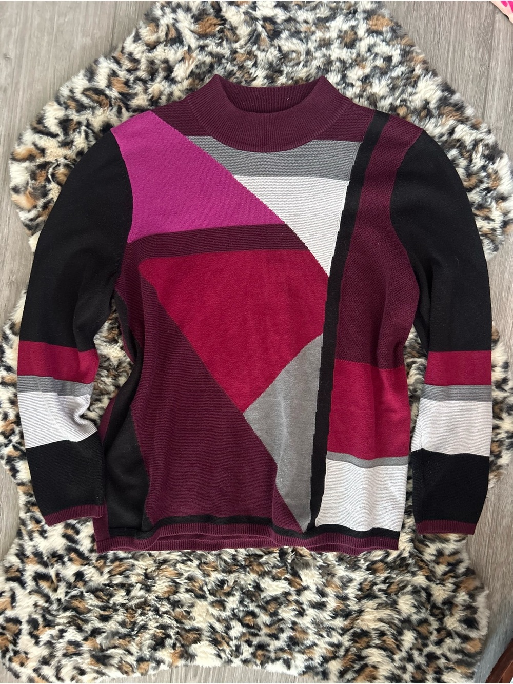 Vintage ‘Alia’ Burgundy Colourblock Knit Sweater